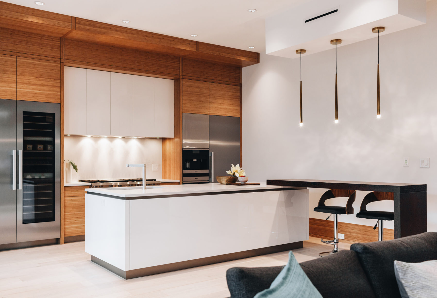 White Custom Kitchen in The Living Room | Kitchen Art Design